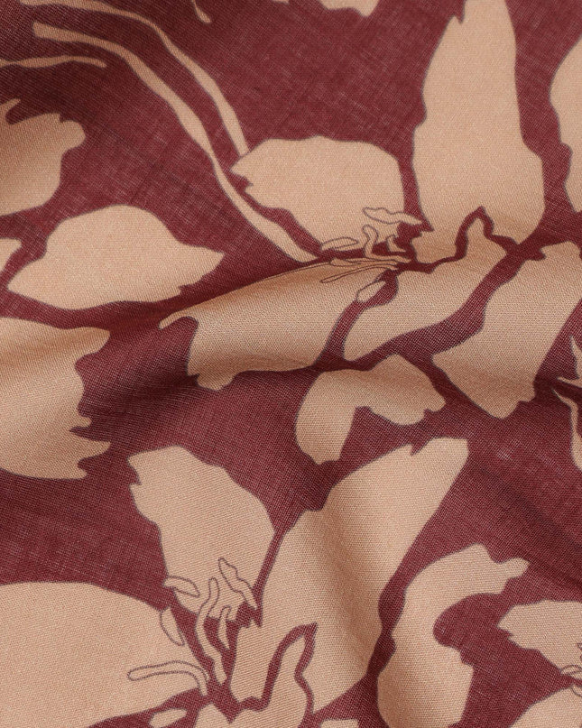 Maroon Beige Floral Printed Cotton Voile Fabric 150 Cms Width Lightweight Soft Breathable Dress Material Made In India-D27863