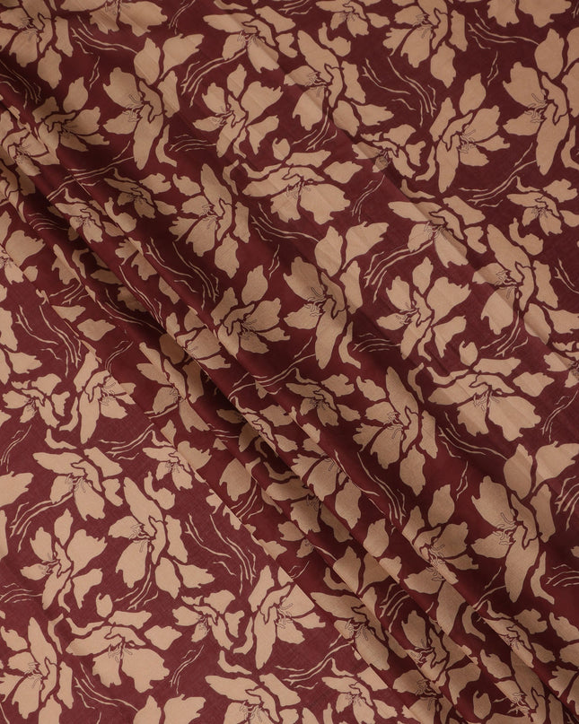 Maroon Beige Floral Printed Cotton Voile Fabric 150 Cms Width Lightweight Soft Breathable Dress Material Made In India-D27863