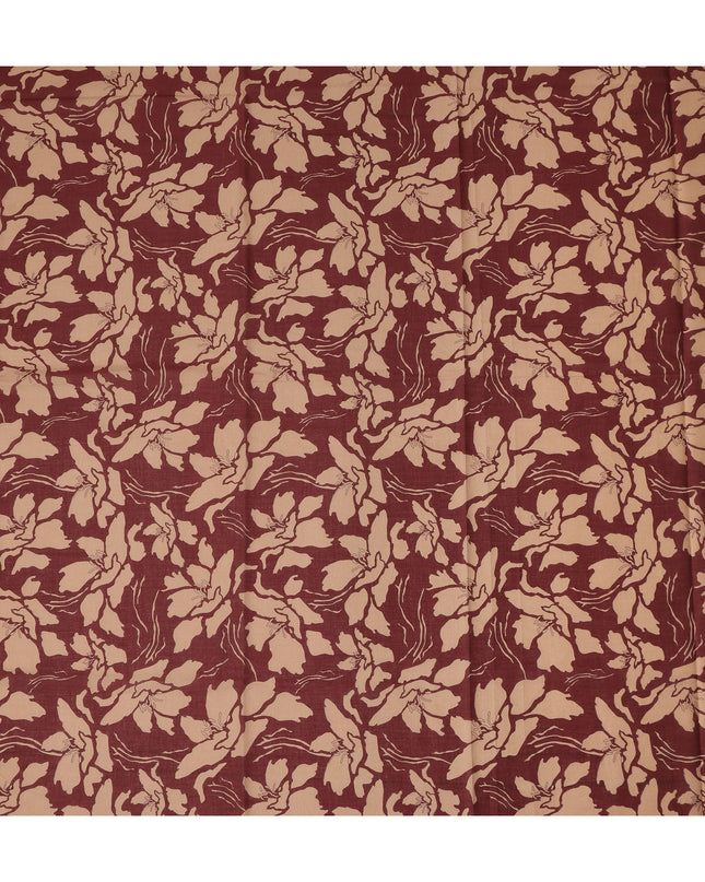 Maroon Beige Floral Printed Cotton Voile Fabric 150 Cms Width Lightweight Soft Breathable Dress Material Made In India-D27863