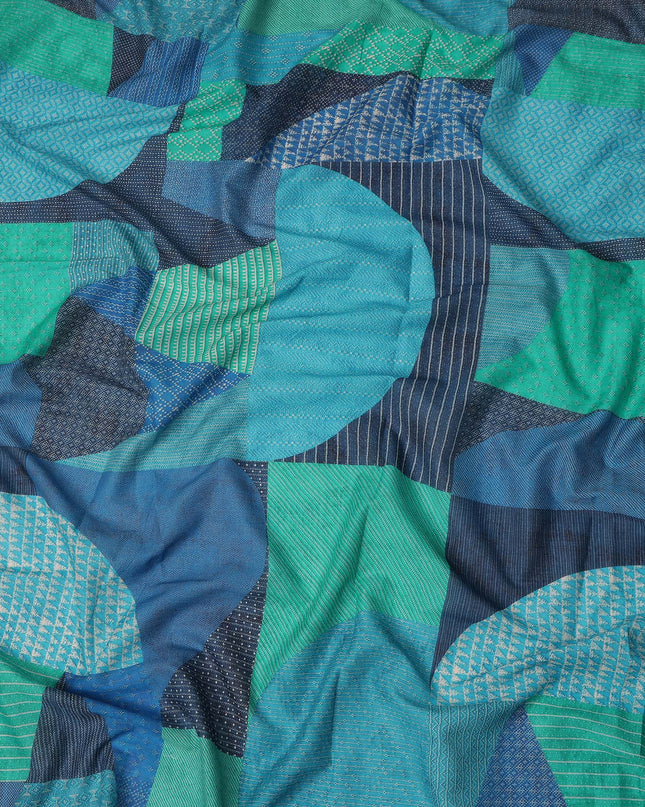 Blue Teal Geometric Leaf Printed Cotton Voile Fabric 150 Cms Width Lightweight Soft Breathable Dress Material Made In India-D27857