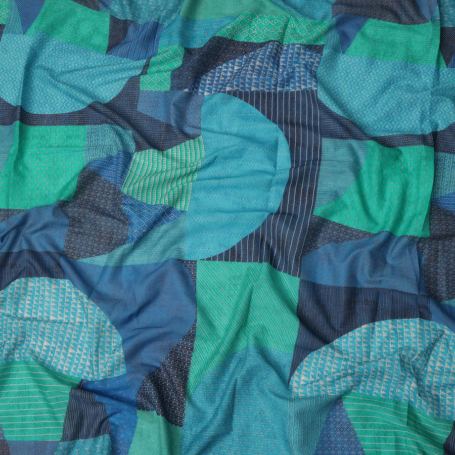 Blue Teal Geometric Leaf Printed Cotton Voile Fabric 150 Cms Width Lightweight Soft Breathable Dress Material Made In India-D27857 Regal Fabrics
