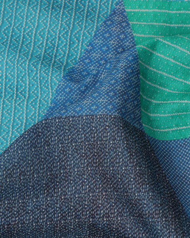 Blue Teal Geometric Leaf Printed Cotton Voile Fabric 150 Cms Width Lightweight Soft Breathable Dress Material Made In India-D27857