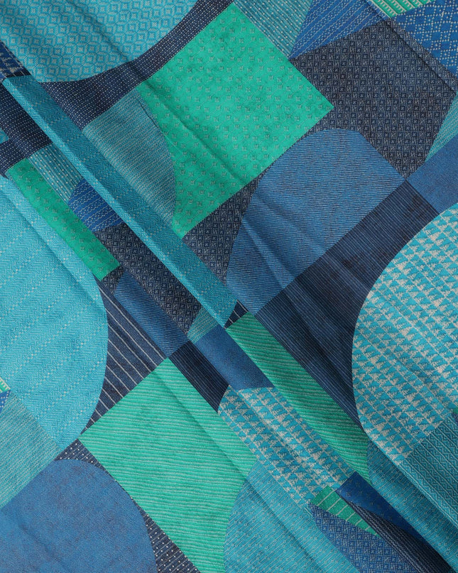 Blue Teal Geometric Leaf Printed Cotton Voile Fabric 150 Cms Width Lightweight Soft Breathable Dress Material Made In India-D27857