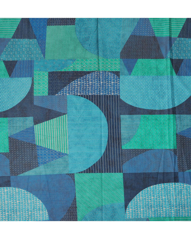 Blue Teal Geometric Leaf Printed Cotton Voile Fabric 150 Cms Width Lightweight Soft Breathable Dress Material Made In India-D27857