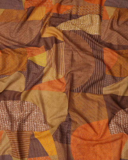 Brown Mustard Orange Geometric Leaf Printed Cotton Voile Fabric 150 Cms Width Lightweight Soft Breathable Dress Material Made In India-D27858