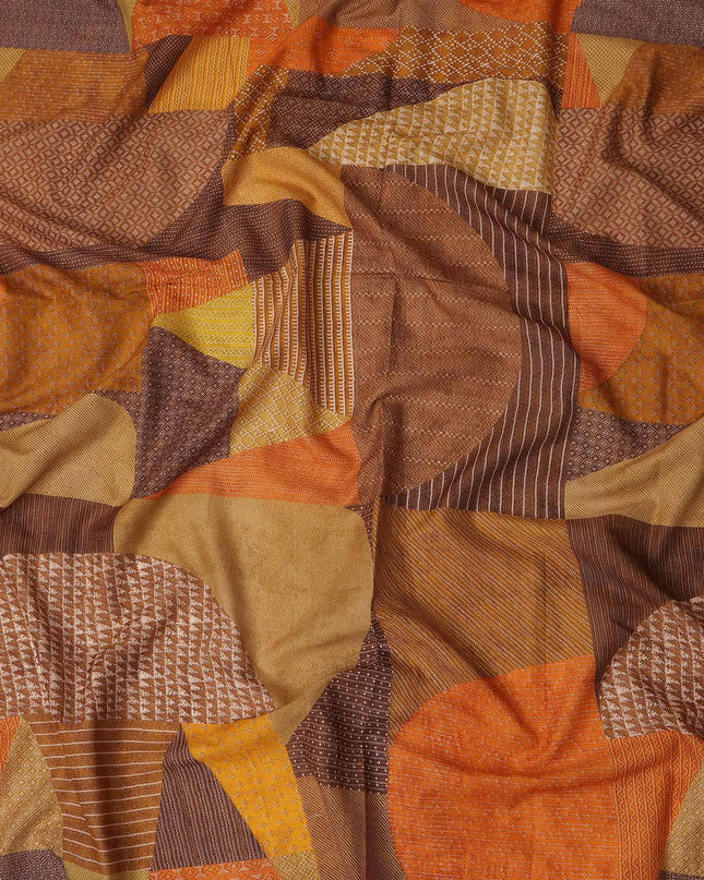 Brown Mustard Orange Geometric Leaf Printed Cotton Voile Fabric 150 Cms Width Lightweight Soft Breathable Dress Material Made In India-D27858