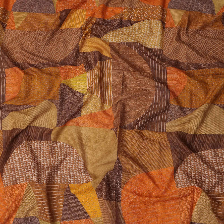 Brown Mustard Orange Geometric Leaf Printed Cotton Voile Fabric 150 Cms Width Lightweight Soft Breathable Dress Material Made In India-D27858