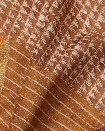 Brown Mustard Orange Geometric Leaf Printed Cotton Voile Fabric 150 Cms Width Lightweight Soft Breathable Dress Material Made In India-D27858