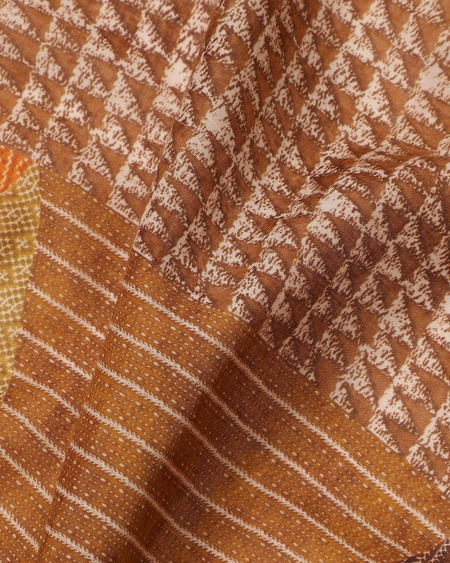 Brown Mustard Orange Geometric Leaf Printed Cotton Voile Fabric 150 Cms Width Lightweight Soft Breathable Dress Material Made In India-D27858