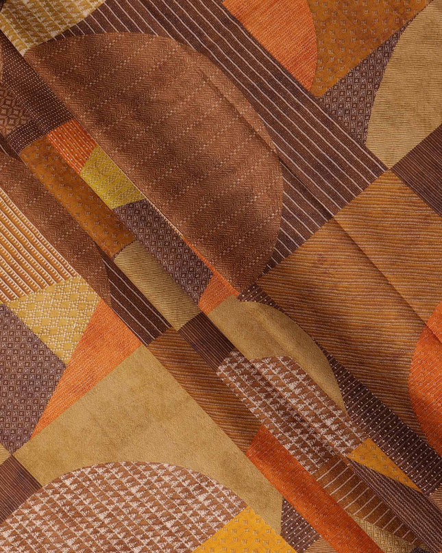 Brown Mustard Orange Geometric Leaf Printed Cotton Voile Fabric 150 Cms Width Lightweight Soft Breathable Dress Material Made In India-D27858