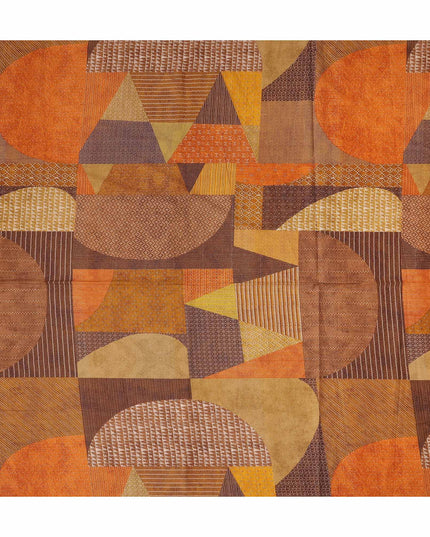 Brown Mustard Orange Geometric Leaf Printed Cotton Voile Fabric 150 Cms Width Lightweight Soft Breathable Dress Material Made In India-D27858