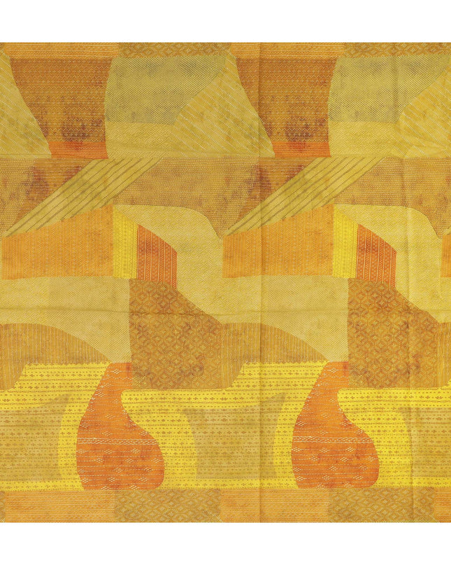 Yellow Orange Geometric Leaf Printed Cotton Voile Fabric 150 Cms Width Lightweight Soft Breathable Dress Material Made In India-D27855