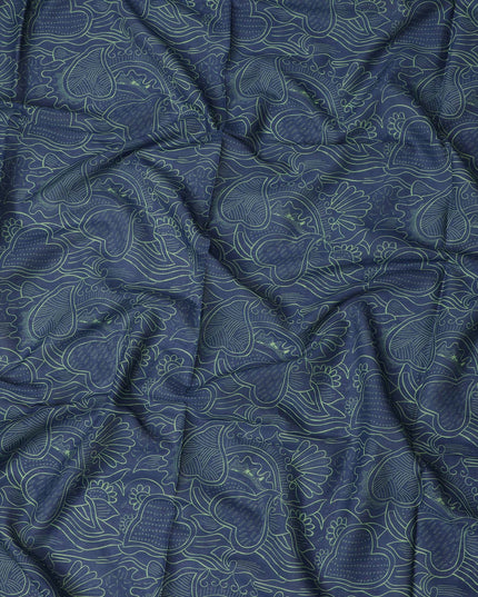 Navy Blue Green Floral Heart Printed Cotton Voile Fabric 150 Cms Width Lightweight Soft Breathable Dress Material Made In India-D27860