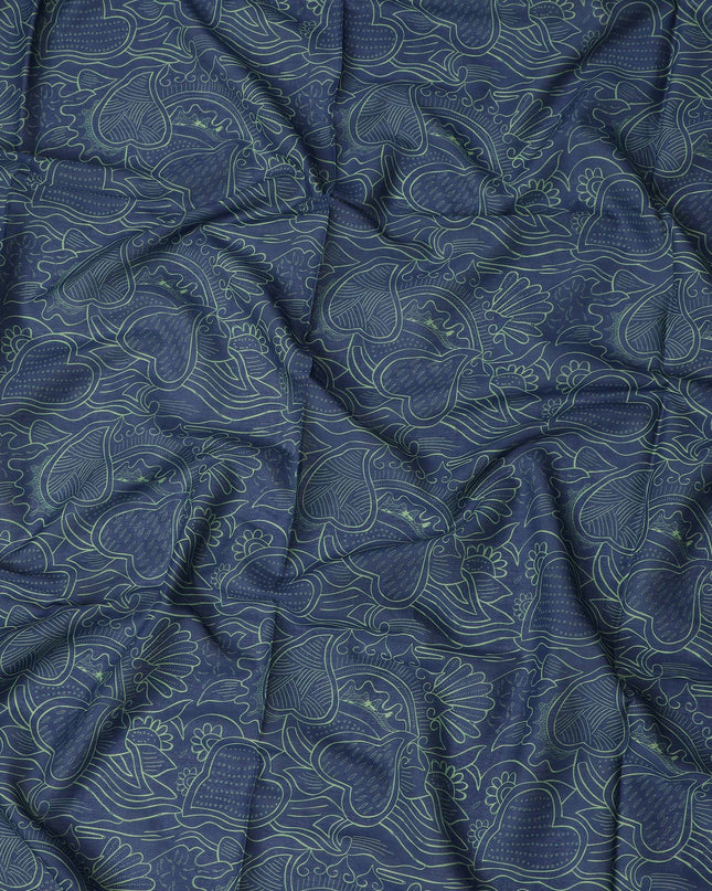 Navy Blue Green Floral Heart Printed Cotton Voile Fabric 150 Cms Width Lightweight Soft Breathable Dress Material Made In India-D27860