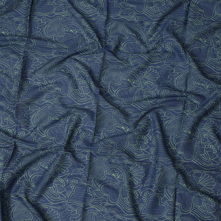 Navy Blue Green Floral Heart Printed Cotton Voile Fabric 150 Cms Width Lightweight Soft Breathable Dress Material Made In India-D27860