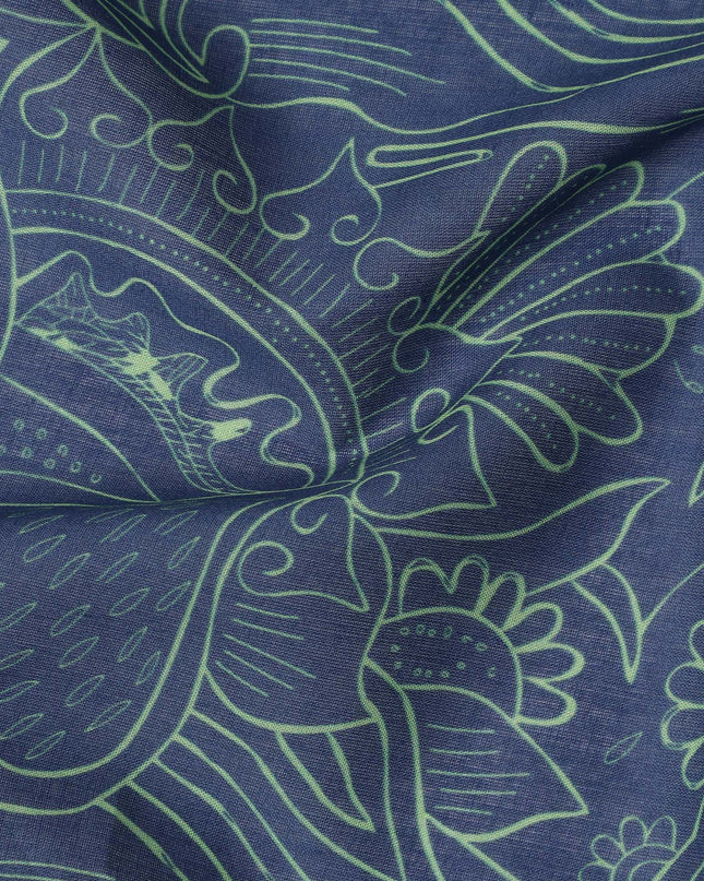 Navy Blue Green Floral Heart Printed Cotton Voile Fabric 150 Cms Width Lightweight Soft Breathable Dress Material Made In India-D27860