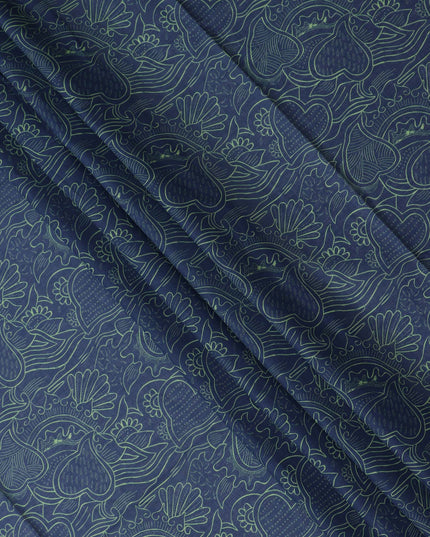 Navy Blue Green Floral Heart Printed Cotton Voile Fabric 150 Cms Width Lightweight Soft Breathable Dress Material Made In India-D27860