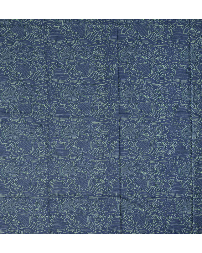 Navy Blue Green Floral Heart Printed Cotton Voile Fabric 150 Cms Width Lightweight Soft Breathable Dress Material Made In India-D27860