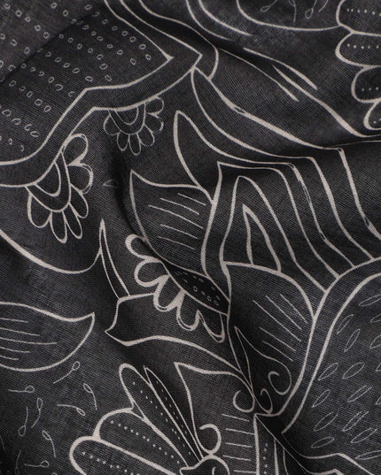 Black Grey Floral Heart Printed Cotton Voile Fabric 150 Cms Width Lightweight Soft Breathable Dress Material Made In India-D27861