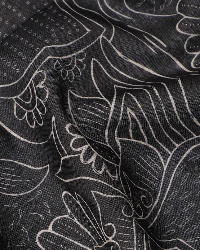 Black Grey Floral Heart Printed Cotton Voile Fabric 150 Cms Width Lightweight Soft Breathable Dress Material Made In India-D27861