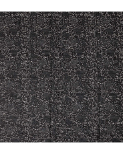 Black Grey Floral Heart Printed Cotton Voile Fabric 150 Cms Width Lightweight Soft Breathable Dress Material Made In India-D27861