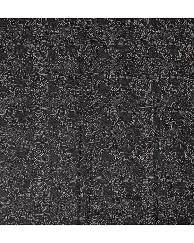 Black Grey Floral Heart Printed Cotton Voile Fabric 150 Cms Width Lightweight Soft Breathable Dress Material Made In India-D27861