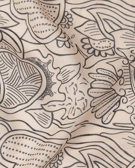 Cream Beige Floral Heart Printed Cotton Voile Fabric 150 Cms Width Lightweight Soft Breathable Dress Material Made In India-D27859