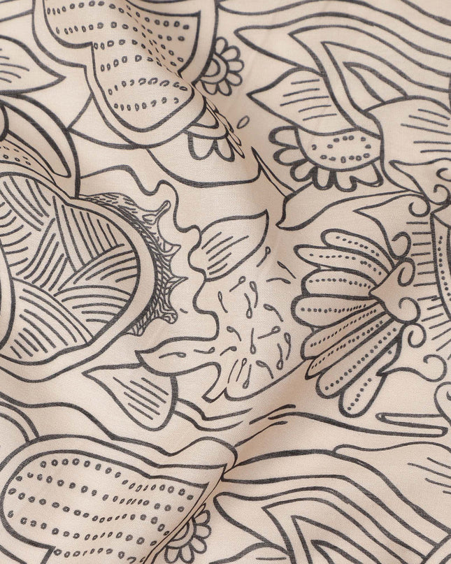 Cream Beige Floral Heart Printed Cotton Voile Fabric 150 Cms Width Lightweight Soft Breathable Dress Material Made In India-D27859