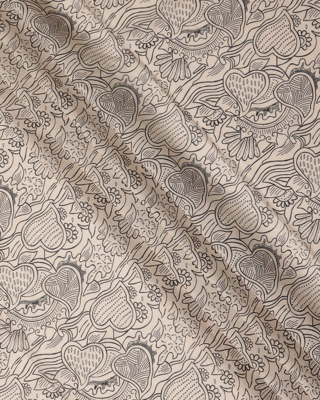 Cream Beige Floral Heart Printed Cotton Voile Fabric 150 Cms Width Lightweight Soft Breathable Dress Material Made In India-D27859