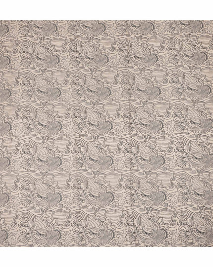 Cream Beige Floral Heart Printed Cotton Voile Fabric 150 Cms Width Lightweight Soft Breathable Dress Material Made In India-D27859