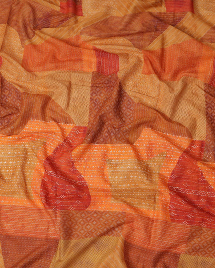 Orange Rust Red Geometric Leaf Printed Cotton Voile Fabric 150 Cms Width Lightweight Soft Breathable Dress Material Made In India-D27856 Regal Fabrics