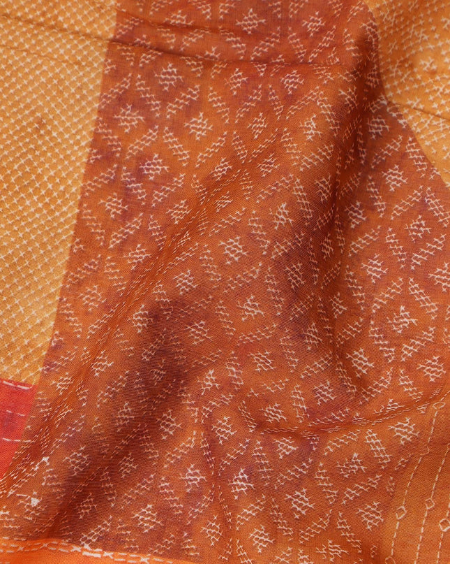 Orange Rust Red Geometric Leaf Printed Cotton Voile Fabric 150 Cms Width Lightweight Soft Breathable Dress Material Made In India-D27856