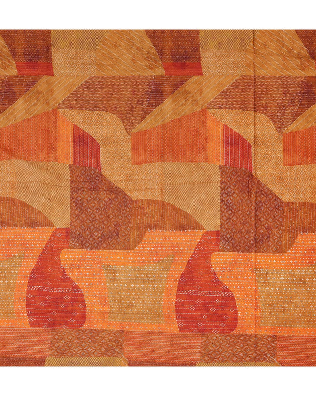 Orange Rust Red Geometric Leaf Printed Cotton Voile Fabric 150 Cms Width Lightweight Soft Breathable Dress Material Made In India-D27856