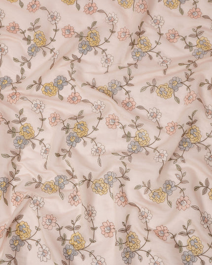 Light Pink Floral Printed Viscose Cotton Fabric, 110 Cms Width, India-D24820