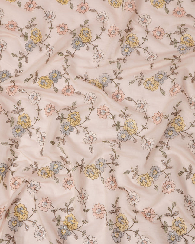 Light Pink Floral Printed Viscose Cotton Fabric, 110 Cms Width, India-D24820