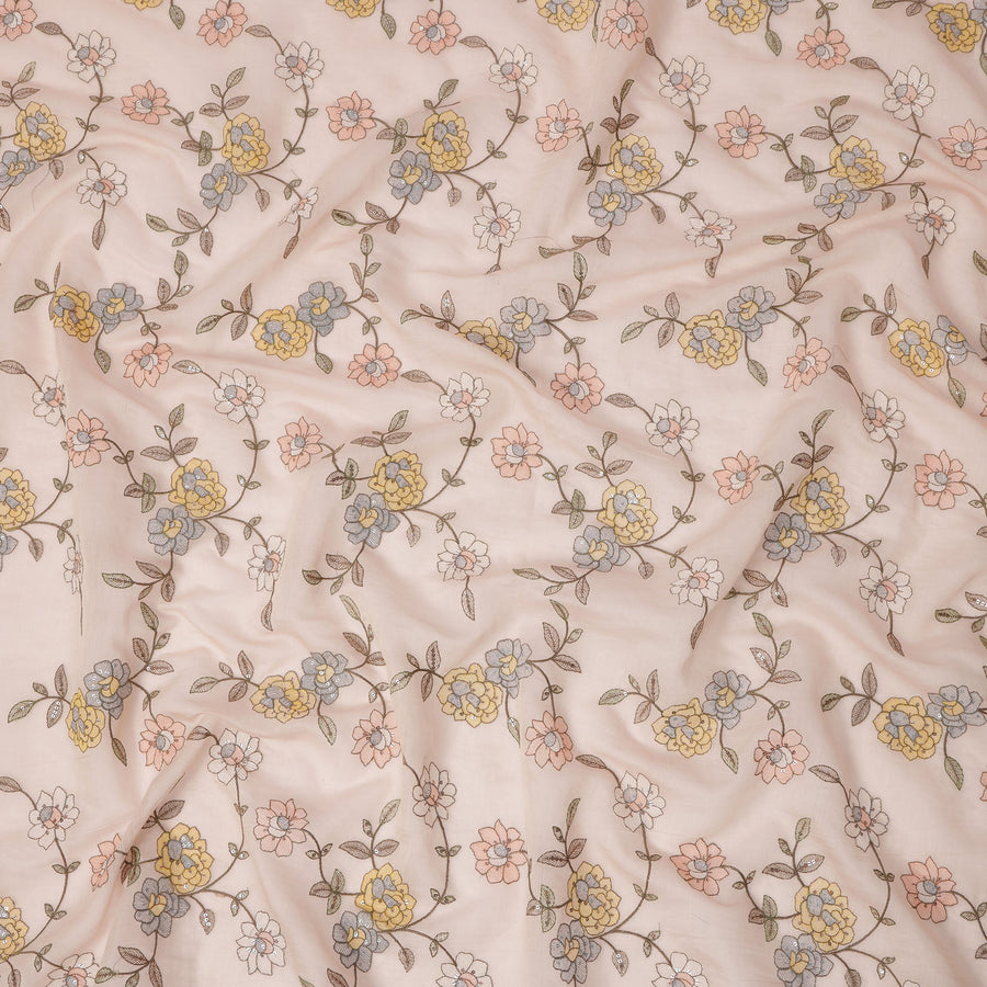 Light Pink Floral Printed Viscose Cotton Fabric, 110 Cms Width, India-D24820
