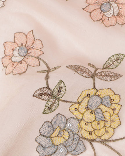 Light Pink Floral Printed Viscose Cotton Fabric, 110 Cms Width, India-D24820