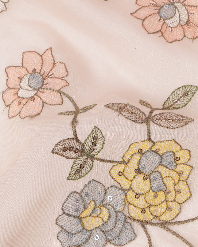 Light Pink Floral Printed Viscose Cotton Fabric, 110 Cms Width, India-D24820