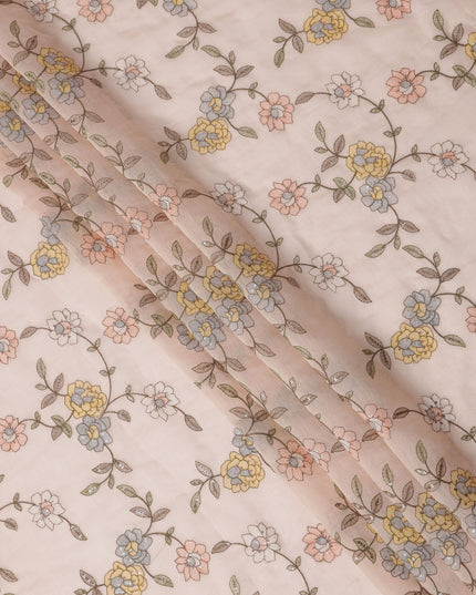 Light Pink Floral Printed Viscose Cotton Fabric, 110 Cms Width, India-D24820