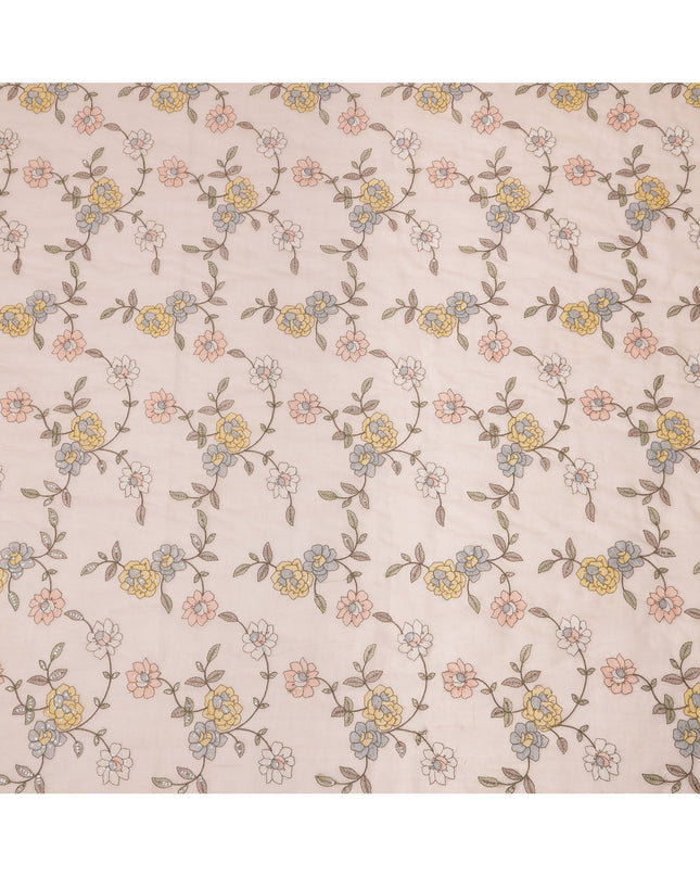 Light Pink Floral Printed Viscose Cotton Fabric, 110 Cms Width, India-D24820