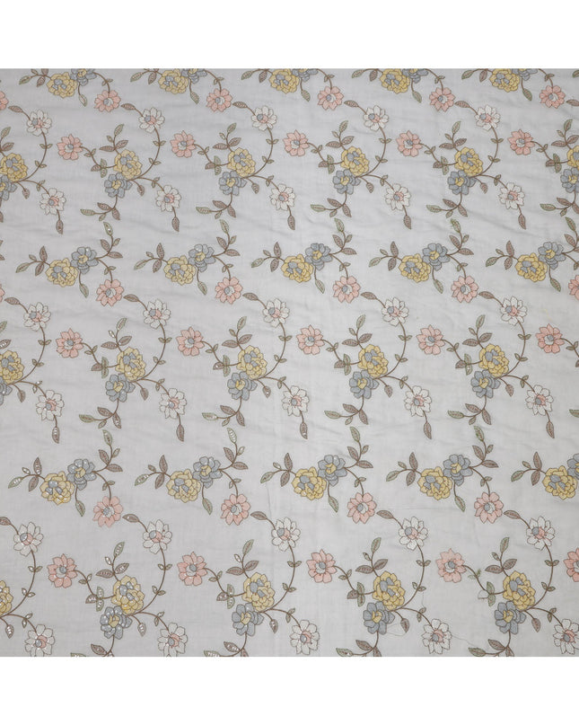 Light Grey Floral Printed Viscose Cotton Fabric, 110 Cms Width, India-D24822