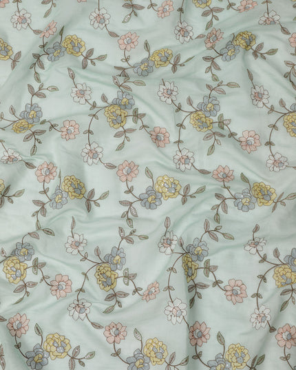 Mint Green Floral Printed Viscose Cotton Fabric, 110 Cms Width, India-D24821