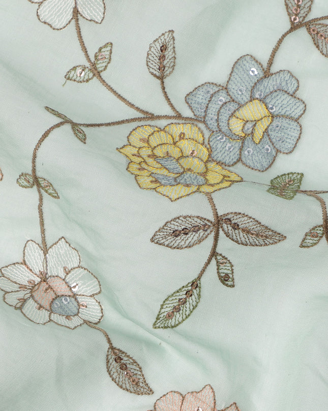 Mint Green Floral Printed Viscose Cotton Fabric, 110 Cms Width, India-D24821