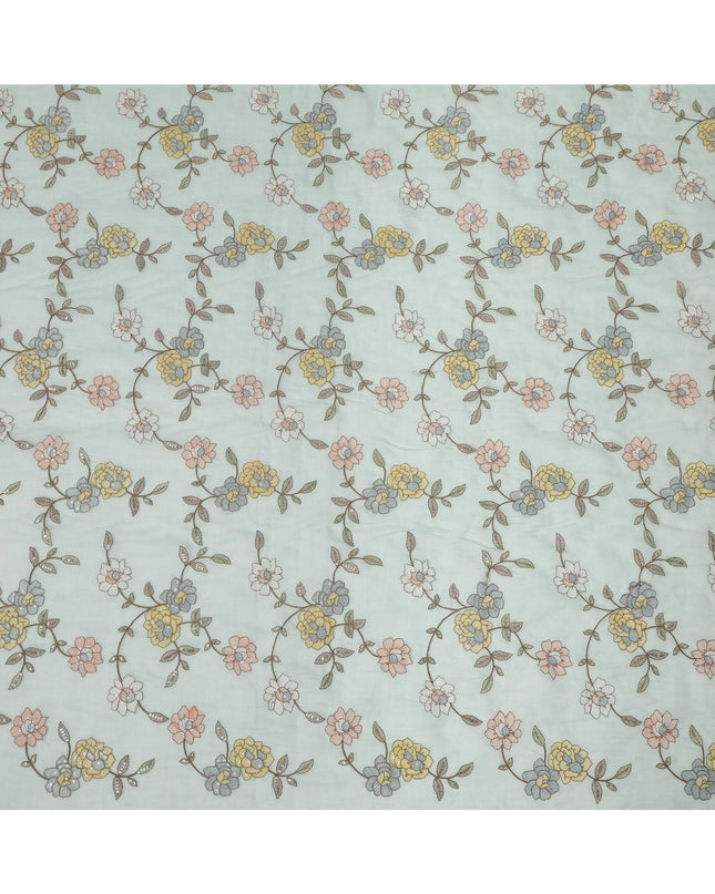 Mint Green Floral Printed Viscose Cotton Fabric, 110 Cms Width, India-D24821