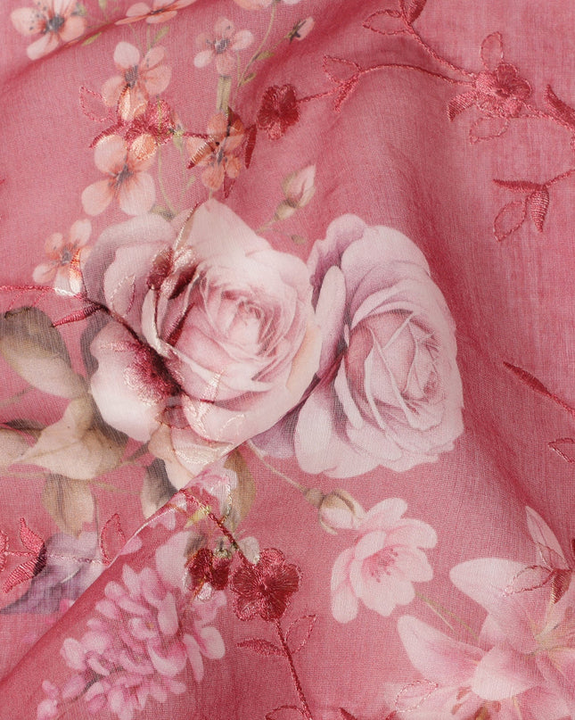 Rose Pink Floral Printed Viscose Cotton Fabric, 110 Cms Width, India-D24819