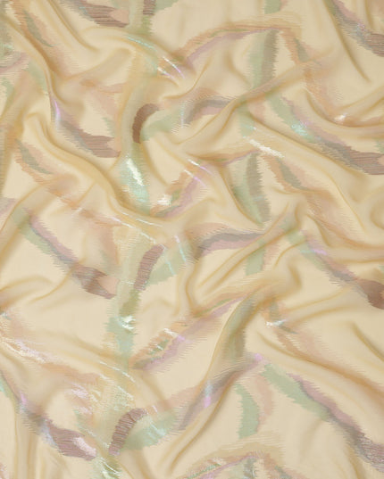 Champagne Gold Premium Pure Silk Chiffon Fabric with Multicolor Metallic Lurex Design 110 Cms Width, Made in South Korea-D25866