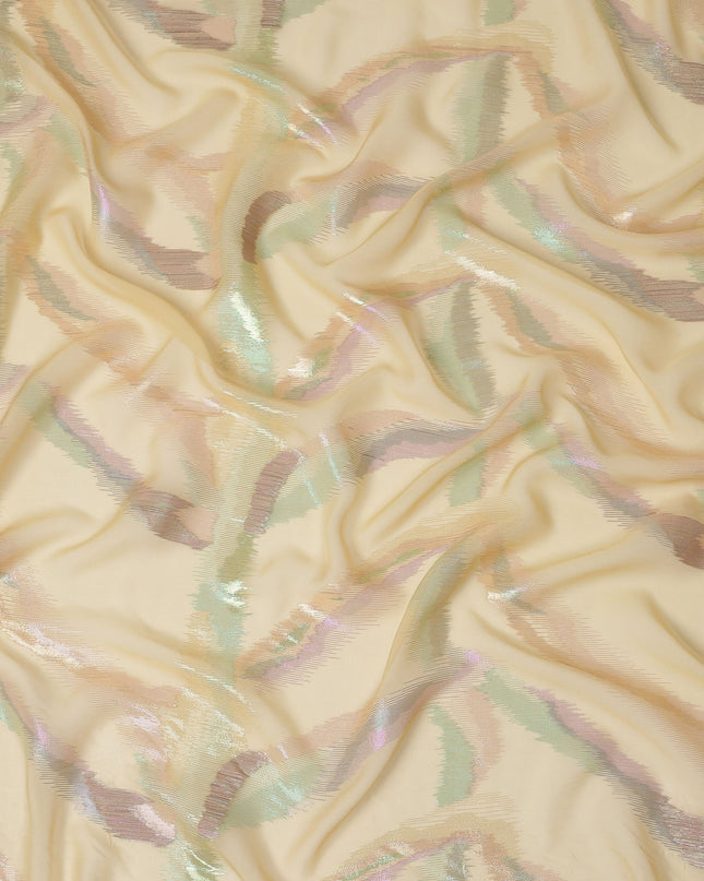 Champagne Gold Premium Pure Silk Chiffon Fabric with Multicolor Metallic Lurex Design 110 Cms Width, Made in South Korea-D25866