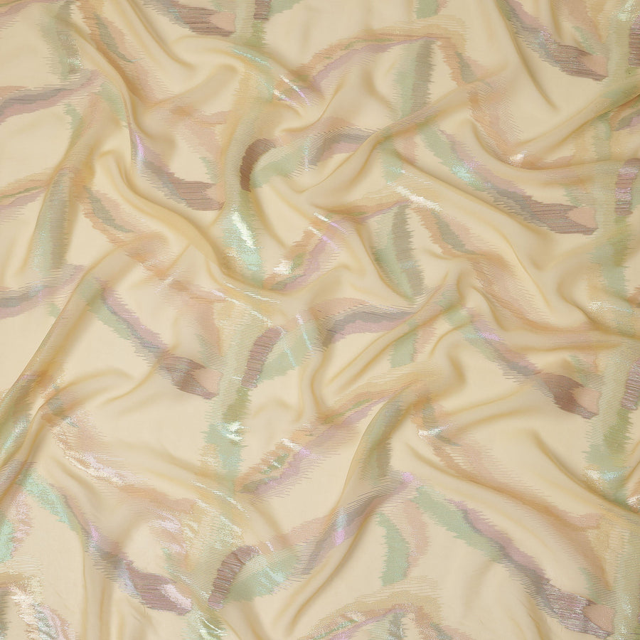 Champagne Gold Premium Pure Silk Chiffon Fabric with Multicolor Metallic Lurex Design 110 Cms Width, Made in South Korea-D25866