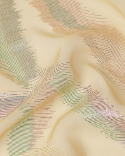 Champagne Gold Premium Pure Silk Chiffon Fabric with Multicolor Metallic Lurex Design 110 Cms Width, Made in South Korea-D25866