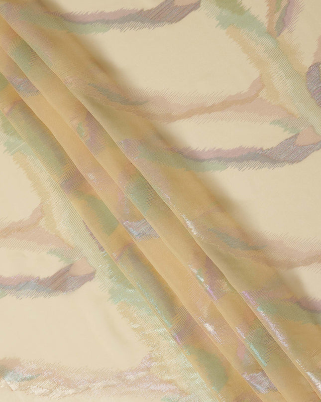 Champagne Gold Premium Pure Silk Chiffon Fabric with Multicolor Metallic Lurex Design 110 Cms Width, Made in South Korea-D25866